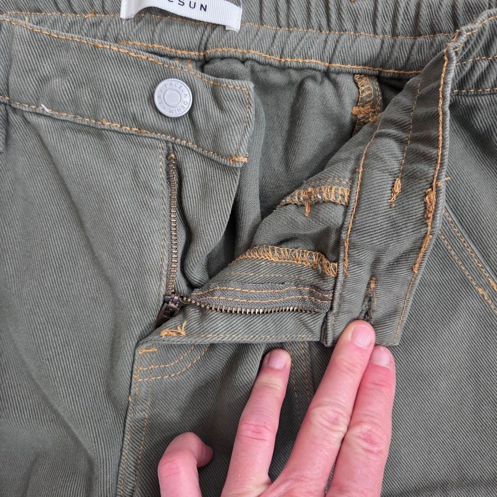 Pacsun Elastic Waist Cargo Pants Olive Green Straight Leg Utility Size S - Picture 4 of 10